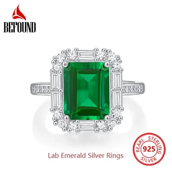 10X8mm Taisnstūra Lab Emerald Gredzeni Sievietēm 925 Sterling Sudraba Karātu Lab Dimanta Saderināšanās Kāzu Joslās Smalkas Rotaslietas