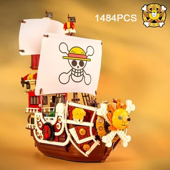 1484PCS Anime Tūkstoši Saulainā Laivu Celtniecības Bloki Luffy Pirātu Kuģa Montāža Ķieģeļi Modelis Statuetes Rotaļlietas Pusaudžiem Zēniem Dāvanas