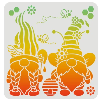 2 Rūķis Trafareti Rotājumi Veidni Plastmasas Gnome ar Bitēm, Medus Zīmēšanas Krāsošanas Šabloni Laukumā Atkārtoti Trafareti, Krāsu