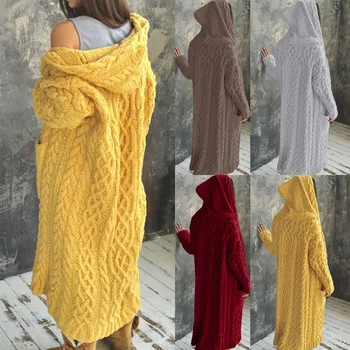 2020 Džemperis Mētelis, Jaka Sievietēm, Plus Lieluma Cietā Krāsā ar garām Piedurknēm Pīņu Adījumā Jaciņa Kapuci Mētelis Zaudēt Dāmas džemperi