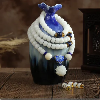 Augstas kvalitātes Dabīgā Baltā Nefrīta Bodhi Saknes Aproce Raw Sēklas 108 Bodhi Krelles, Lapis Lazuli Cloisonne Piederumi Aproce