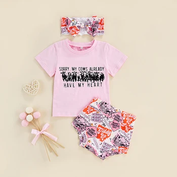 Baby Meitenes Vasaras Apģērbs Komplekti Rozā krāsā ar Īsām Piedurknēm O veida Kakla T-krekls + Vēstuli Izdrukāt, PP Bikses + Galvas stīpa