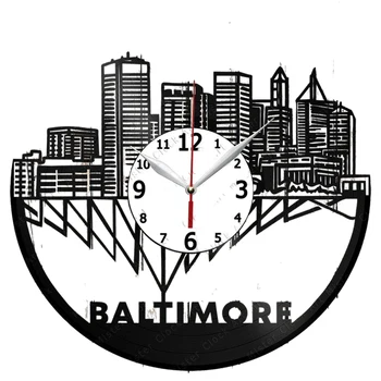 Baltimore Vinila Ieraksts Sienas Pulkstenis Mājas Mākslas Dekoru Unikāls Dizains, Roku Darbs, Oriģināla Dāvana, Vinila Pulksteni, Melna Ekskluzīvā Pulksteņa Ventilators Māksla