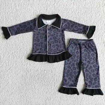 Bērniem Tērpiem Jaunas Ielidošanas Meitene Pidžamā Leopard Pogu Bērnu Sleepwear Piena Zīda Bērnu Naktsveļu Zīdaiņu Toddle Komplekti Savirmot Kostīmi