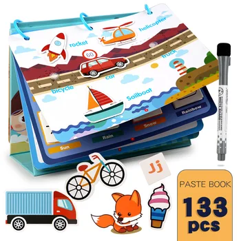 Bērnu Kluss Ielīmējiet Grāmatu DIY Agrīnās Izglītības Puzzle Montessori Rotaļlietas, Uzlīmes Izziņas Dāvanu Bērniem