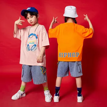 Bērnu diena sniegumu drēbes hip hop hip hop hip hop uzvalks zēniem zaudēt apaļu kakla īsām piedurknēm ārvalstu stila modes meitenēm