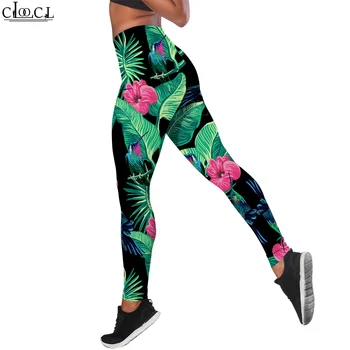 CLOOCL Modes Treniņbikses Sieviešu Legging Rainforest Ziedu Lapu zīmējumiem, 3D Iespiesti Gadījuma Bikses ar Augstu Vidukli Sexy Jogas Bikses