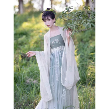 ChiXia Tradicionālo Ķīniešu Princese Hanfu Kleita Sievietēm 2022 Tang Dynasty Zaļā Izšūtu Pērļu Pušķis Pasaku Kleita Drēbes Uzvalku