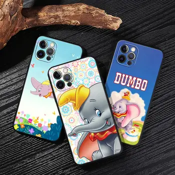 Cute Cartoon D-Dumbo Flying Elephant Melns Vāciņš Apple iPhone 13 14 12 11 Pro Max Mini XR XS 6 7 8 Plus Gadījumos Silikona Būtiska