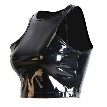 DROZENO Punk stila lakādas spīdīgas ādas veste sieviešu PVC īss veste dziedāšanas veiktspēju, spīdīgas bikses, sieviešu uzvalks
