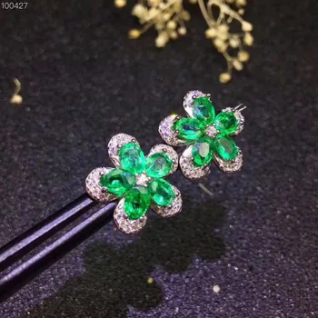 Dabas smaragda auskarus Bezmaksas piegāde Nekustamā sākotnējā emerald 925 sterling sudraba Gem 3.5*4.5 mm 10pcs