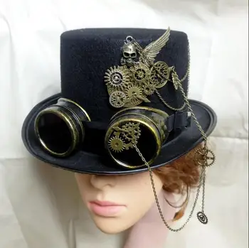 Džentlmenis Cepuri Vintage Steampunk Viduslaiku Klp Rīku Vīrieši Sievietes Kausa Posmā Melns