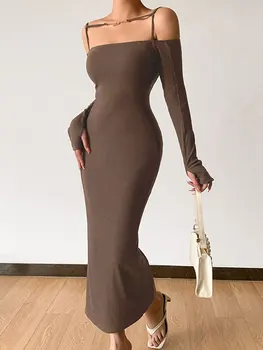 Elegants Kleitas Sievietēm Sexy Pie Pleca ar garām Piedurknēm Maxi Kleita Sievietēm Vienkārši Modes Puse Drēbes Femme Vestido Sieviešu Apģērbs
