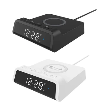 Elektriskā LED Modinātājs Laiks 12/24H Skaņas Kontrole USB-C Kompakts Miega Taimeris Qi Bezvadu Lādētāju