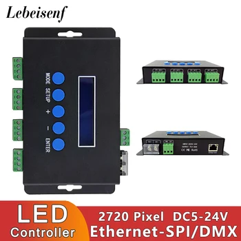 Ethernet ArtNet SPI TTL DMX512 Signāla Pārveidotājs LED 2720 Pikseļu RGB Gaismas RGBW Kontrolieris DC 5-24V 7A/CH 4 Kanālu Iebūvēts Drošinātājs