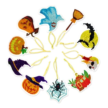 Halloween 5D DIY Dimanta Karājas Glezna Kuloni 10pcs Izšuvumi Mozaīkas Chrismas Rotājumi Wrap Tagus ar Virvēm Svētku Dāvanu