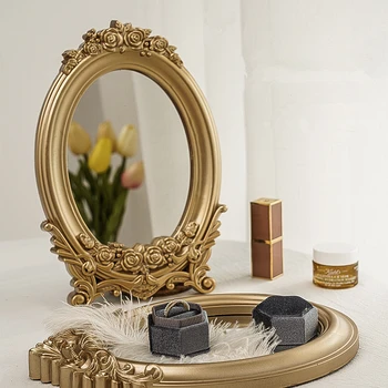 Ins Ziemeļu Zelts Sveķu Mazas, Apaļas Galda Spogulis, Renes Vintage Stāv Mājās Dekoratīvu Spoguli Guļamistabas Galda Aplauzums Spogulis