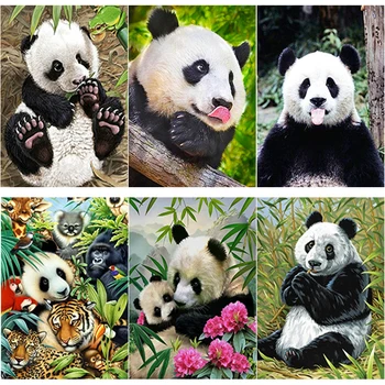 Jauns 5D DIY Dimanta Krāsošana Dzīvnieku Cross Stitch Gudrs Panda Dimanta Izšuvumi Pilnu Kvadrātveida Kārtas Urbt Amatu Mājas Dekoru Mākslas Dāvana