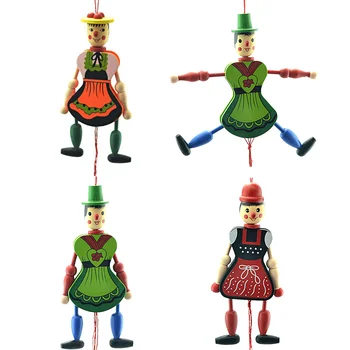 Leļļu Toyswood Karājas Koka Klauns Ziemassvētku Marionete Puses String Koku Ornamentkidspuppets Pirkstu Dekors Dzimšanas Dienas Fidget