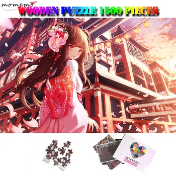 MOMEMO Rozā Meitene Koka Pieaugušo 1500 Gabalu Puzzle Interesanti Jigsaw Puzzle Diezgan Anime 1500 Gabals Mīklas, Dekompresijas Rotaļlietas