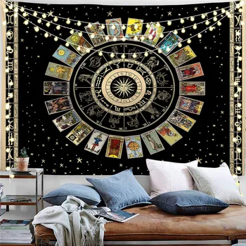 Maģija Tarot Gobelēns Sienas Karājas Zvaigžņu Astrolabe Astroloģija Galaxy Prognozēt Sienas Gobelēns Segu Istabas Boho Sienu Apdare Audums
