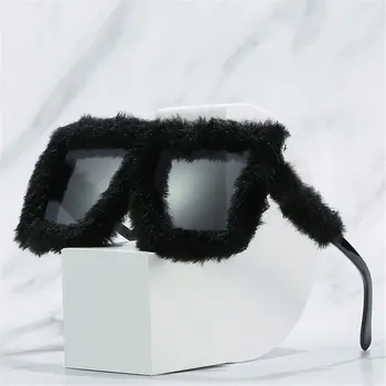 Moderns Dāmas Toņos Kvadrātveida Rāmis UV400 Dāmas Sexy Toņos Mīksto Kažokādu Punk, Saules Brilles Plīša Saulesbrilles