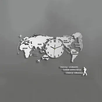 Perforators-bezmaksas Liela Pasaules Karte DIY Uzlīmes Sienas Pulkstenis Kvarca Skatīties Izslēgt Mūsdienu pašlīmējošās Dizaina Horloge Mākslas Bezmaksas Piegāde