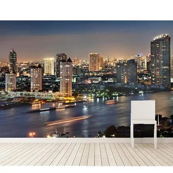 Pielāgotus foto tapetes, Bangkoka pilsētā, urban night scene (nakts tapetes, sienas, lai dzīvojamā istaba, guļamistaba, TV sienas PVC tapetes