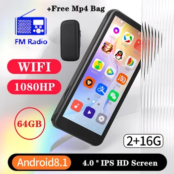 Pārnēsājams Mini Bluetooth Mp4 Wifi Android 8.1 Mūzikas Atskaņotājs, Pieskarieties Ekrānam, 4.0 collu augstas precizitātes Metāla Mp3 Mp4 Video Atskaņotājs Atbalsta TF Karti