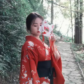 Sieviešu Uzlabota Kimono Ziedi Oriģināls Japāņu Stils, Sarkanais Retro Ziedu Vidēja Longjapanese Tradicionālo Yukata Feminino Cosplay