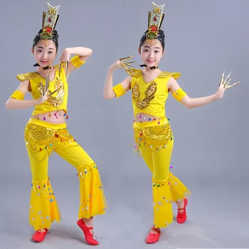 Songyuexia meitene Avalokitesvara kostīmi bērniem pieaugušo tērpus, klasiskā deja, tautas deja, Taizeme sieviešu apģērbs