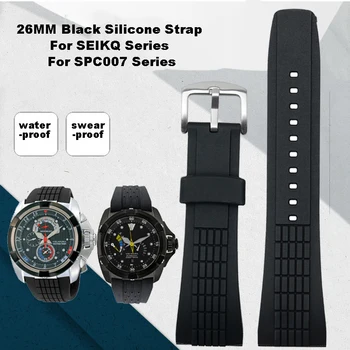 Sporta Silikona Watchband 26MM Melns Silikona Siksna SEIKQ VELATURA/SRH SPC007 Sērijas Ūdens izturīgs Gumijas Aproce Skatīties