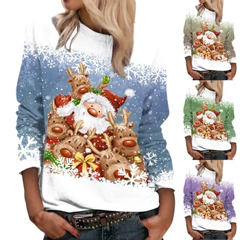 Sporta krekls Modes Sieviešu garām Piedurknēm Hoodless Sweatershirt Apaļu Kakla Top Ziemas Ziemassvētku Drukāt Gaumīgs sporta Krekli Sieviešu