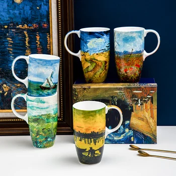 Van Gogs dizaina Smalks porcelāns brokastis piena krūze , glezniecību, dizainu, keramikas tējas krūze , kafijas tasi krūzi ar dāvanu kastē