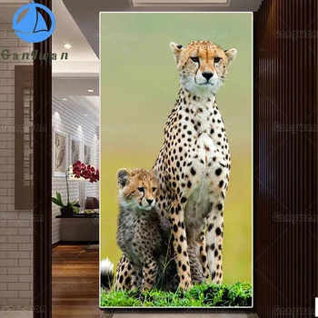leopardi Pilna apaļā dimanta glezna, Dzīvnieks gepards 5D laukumā DIY dimanta izšuvumi mozaīkas ainavu māksla komplekts mājas apdare