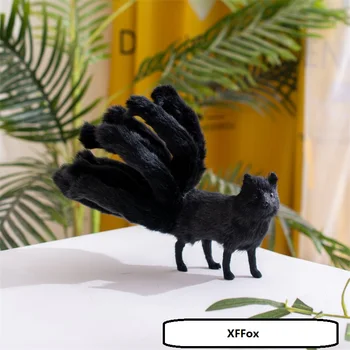 reālajā dzīvē black fox grūti modeli, polietilēna&kažokādas stāv deviņu astes, lapsa rokdarbu mājas apdare dāvanu 28x12cm
