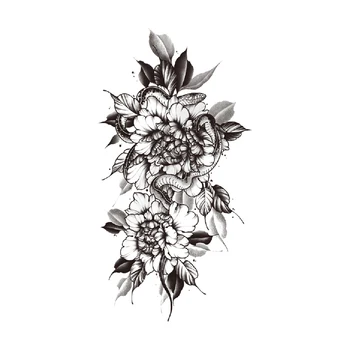 Čūska Ūdensnecaurlaidīgus Pagaidu Tetovējumu Uzlīmes Melnā Hannah Peoniju Ziedi Dizains Viltus Tetovējumiem Flash Tatoos Kāja Body Art Sievietēm