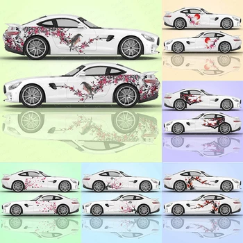Ķīniešu tintes glezna plūmju ziedu mākslas Auto Virsbūves Uzlīmes Ķīniešu Stilā Vinila Auto Sānu Decal Uzlīmes Universālas PVC, Auto Uzlīmes